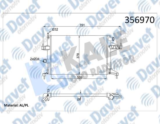 KALE 356970 Su Radyatoru (Brazing Versiyonu Kl363600) Opel Corsa C 1.4 1.8 00=> Combo 1.6 1.6cng 01=> Tigra 1.8 04=> (Mt) (Ac/Nac) (Mekanik) (539x378x24)
